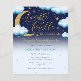 Budget Twinkle Little Star Blue Boy 1. Geburtstag Flyer