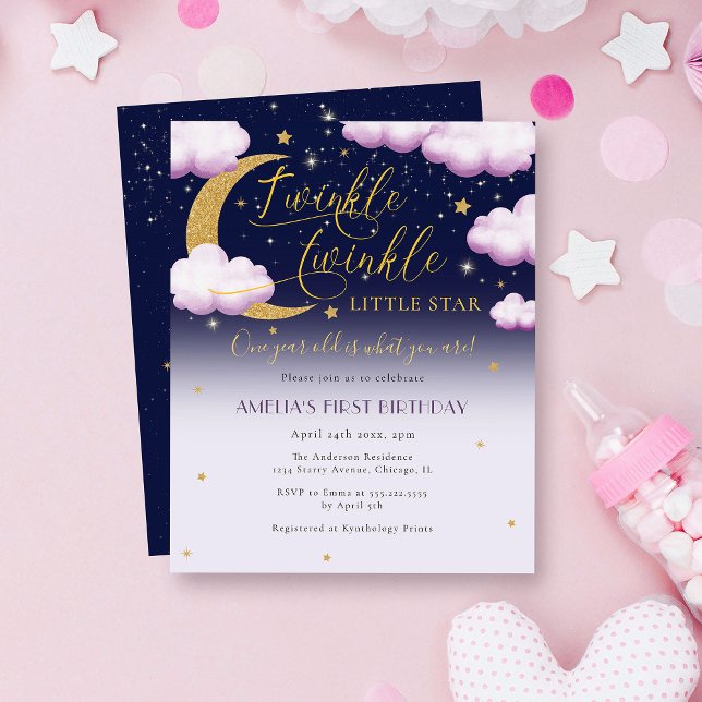 Budget Twinkle Little Star Girl Erster Geburtstag Flyer (Von Creator hochgeladen)
