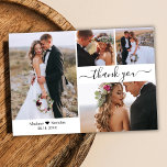 Budget Typografy Collage Wedding Dankeschön Karte<br><div class="desc">Budget, Minimalistisch Modernes, elegantes Handschrift Script 4 Foto Collage Wedding Danke Ihnen personalisiert günstige Low Budget Thin Card. Stilvolle Hochzeit dank Kartenvorlage mit vier Foto auf der Vorderseite und einem Foto auf der Rückseite. ***BEACHTE! *** HAUSHALTSPAPIER/FLYER IST PAPIERTHIN. *** AKTUALISIEREN SIE DAS PAPIER FÜR EIN THICKER-PAPIER. *** Mit dem Text...</div>