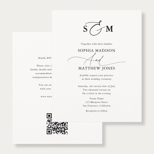 Budget Typography Monogram Wedding QR Code Flyer (Von Creator hochgeladen)