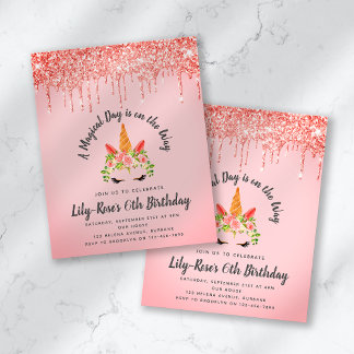 BUDGET Unicorn Face Glitter Birthday Invitation