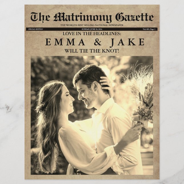 Budget Unique Fun News Paper Hochzeitseinladungen Flyer (Vorne)