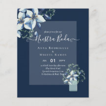 Budget Unsere Hochzeit Navy Blau Blumen Einladunge