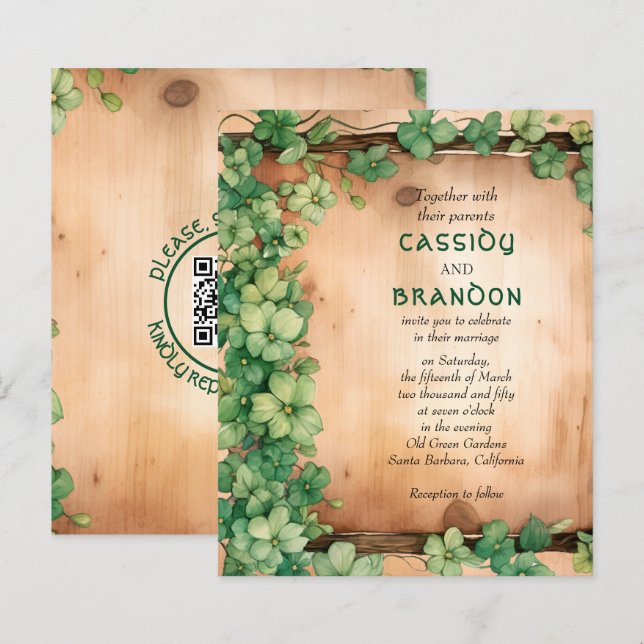 BUDGET Vine St Patrick's Day QR Hochzeit Einladung (Vorne/Hinten)
