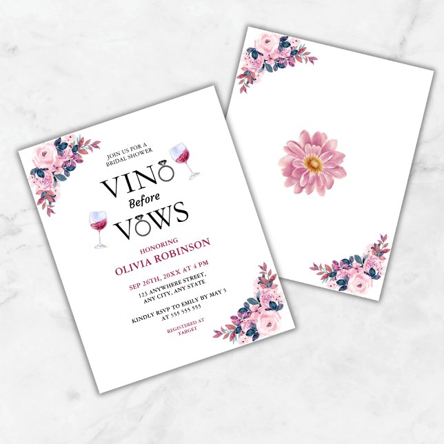 Budget Vino vor Vows Bridal Dusche Einladung (Budget Vino Before Vows Floral Wine Theme Bridal Shower Invitation  )