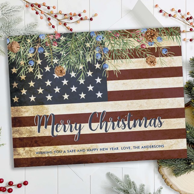 Budget Vintag American Flag Patriotic Weihnachten Postkarte (Von Creator hochgeladen)