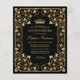 Budget Vintag Black Floral Gold Tiara Quinceanera