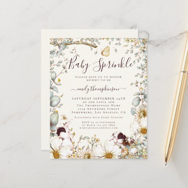 Budget Vintag Bunnies Baby Sprinkle Cream Einladun (Vorderseite/Rückseite Beispiel)