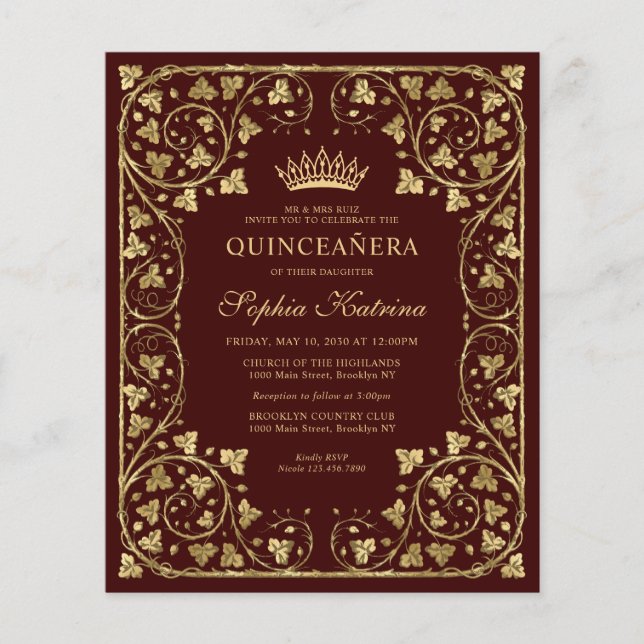 Budget Vintag Burgundy Red Gold Tiara Quinceanera (Vorderseite)