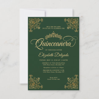 Budget Vintag Green Gold Tiara Quinceanera Mitteilungskarte