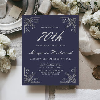 Budget Vintag Navy Silver Birthday Einladung