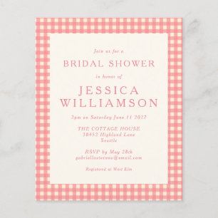 Budget Vintag Rosa Kariertes Brautparty Einladung