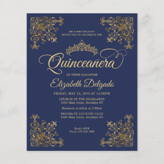 Budget Vintag Royal Blue Gold Frame Quinceanera