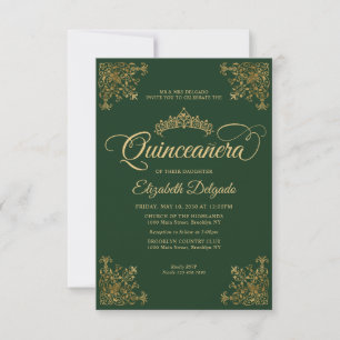 Budget Vintage Grün Gold Tiara Quinceanera Mitteilungskarte