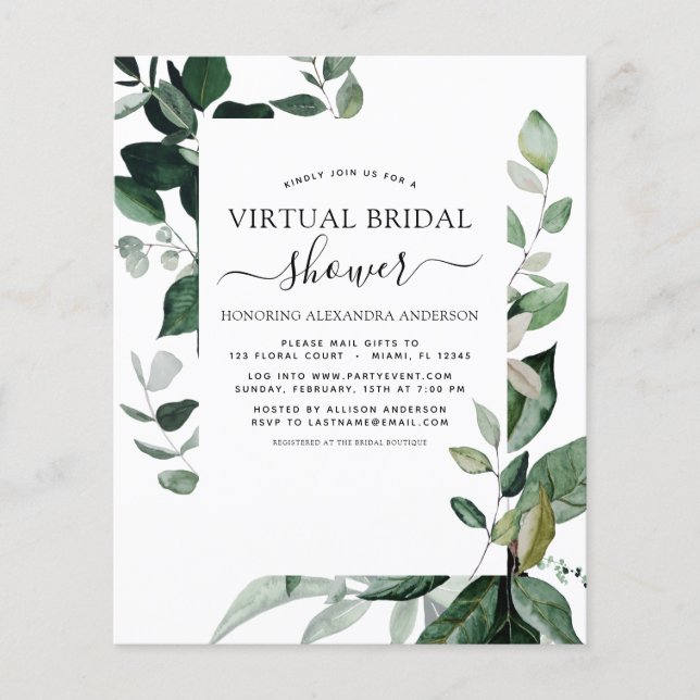 Budget Virtual Brautparty Greenery Flyer (Vorne)