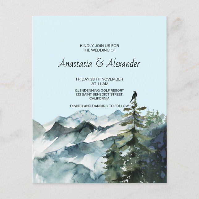 Budget/Wald & Berge Einladung Hochzeit. Flyer (Vorne)