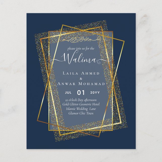 Budget Walima Muslim Wedding Gold Frame einladen Flyer (Vorne)