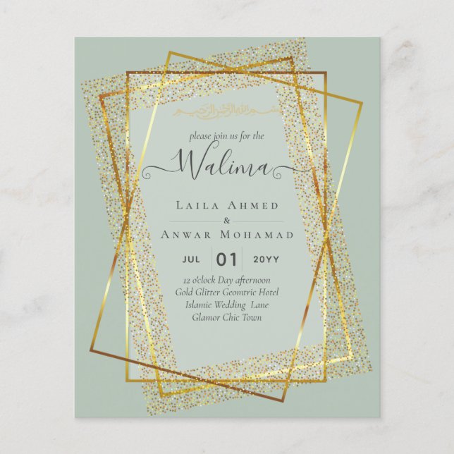 Budget Walima Muslim Wedding Gold Frame einladen Flyer (Vorne)