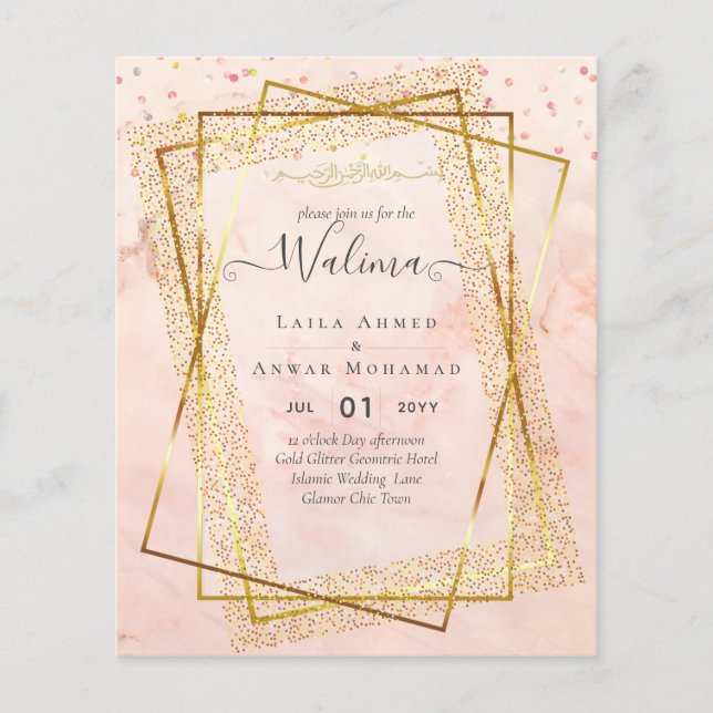 Budget Walima Muslim Wedding Gold Frame einladen Flyer (Vorne)