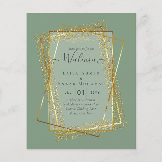Budget Walima Muslim Wedding Gold Frame einladen Flyer (Vorne)