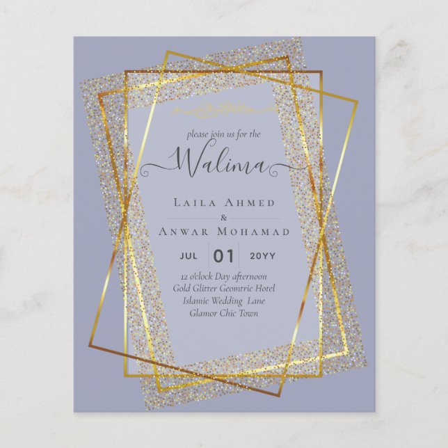 Budget Walima Muslim Wedding Gold Frame einladen Flyer (Vorne)
