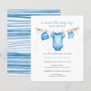 Budget-Wäscheleine Blau Junge Baby Shower Einladun