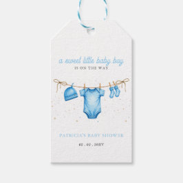 Budget Wäscheleine Blau Junge Baby Shower Einladun Geschenkanhänger