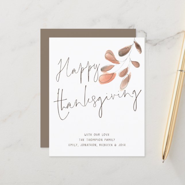 Budget Wasserfarbe Foliage Happy Thanksgiving Card (Vorderseite/Rückseite Beispiel)