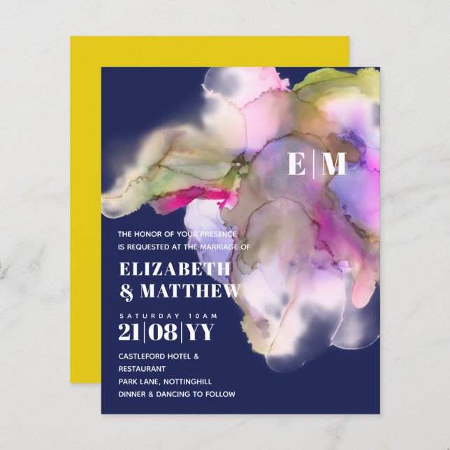 BUDGET Wasserfarbe Hochzeit Abstrakt Lila Grau (Vorne/Hinten)