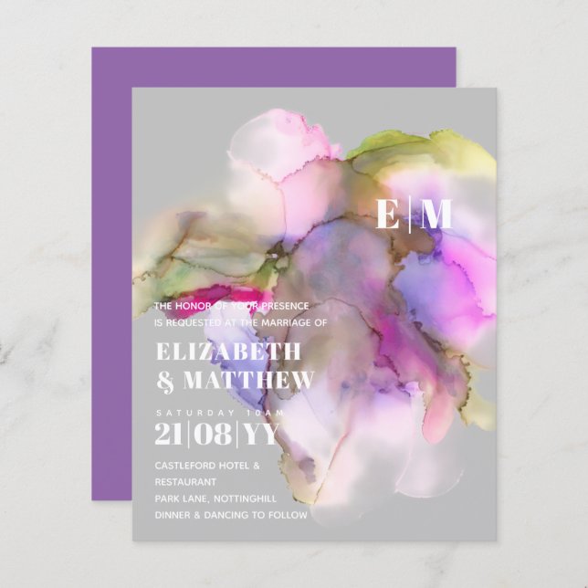 BUDGET Wasserfarbe Hochzeit Abstrakt Lila Grau (Vorne/Hinten)