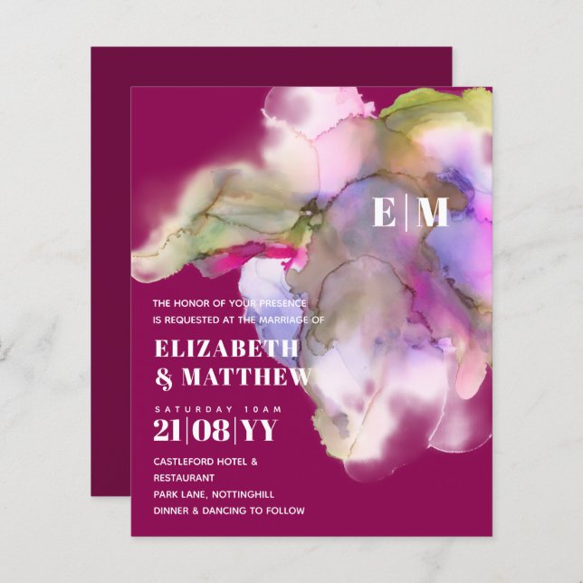 BUDGET Wasserfarbe Hochzeit Abstrakt Lila Grau (Vorne/Hinten)