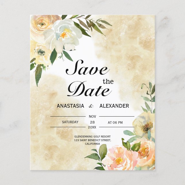 Budget Wasserfarbe Save the Date. Save The Date Flyer (Vorne)