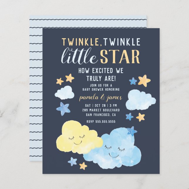 Budget Wasserfarbe Twinkle Little Star Baby Dusche (Vorne/Hinten)