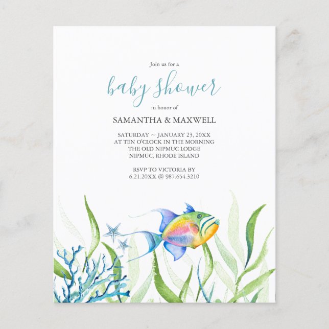 Budget Wasserfarben Babydusche unter dem Thema Mee (Vorderseite)