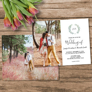 Budget-Wasserfarben-Blätter-Monogramm-Foto-Hochzei Flyer