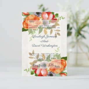 Budget-Wasserfarben-Hochzeits-Einladung mit Blumen Einladung