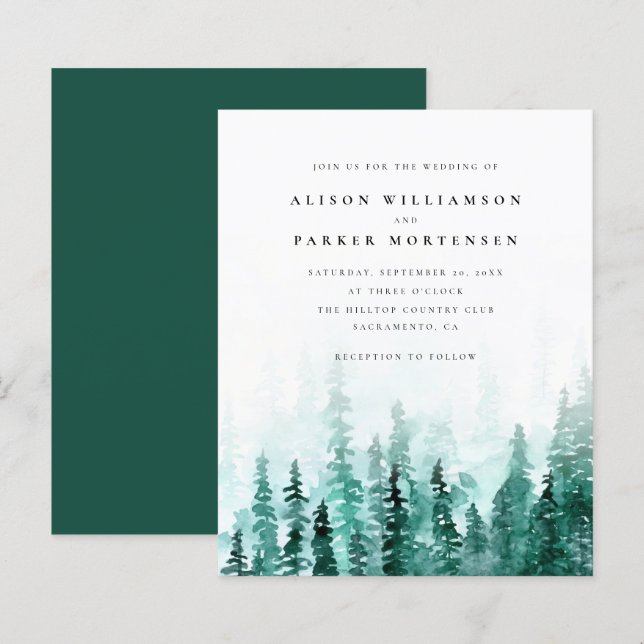 Budget Wasserfarben Kiefernwald Rustikale Hochzeit (Vorne/Hinten)