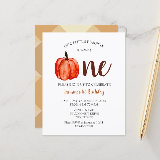 Budget Wasserfarbenkürbis Niedlicher Geburtstagsfa (Vorderseite/Rückseite Beispiel)