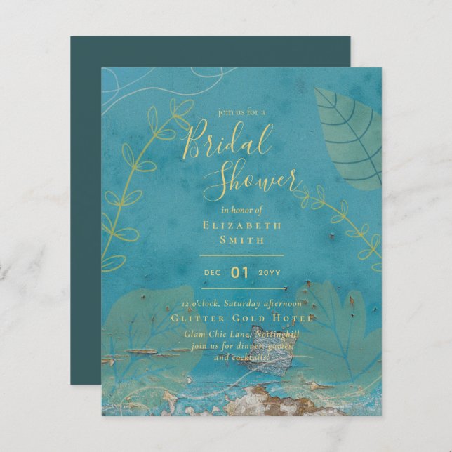 Budget Watercolor Aquamarin Gold Brautparty (Vorne/Hinten)