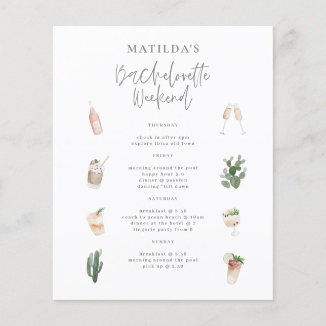 Budget Watercolor Bacheloretto Wochenende Flyer (Vorne)