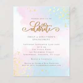 Budget Watercolor Blue Pink Script Verlobung