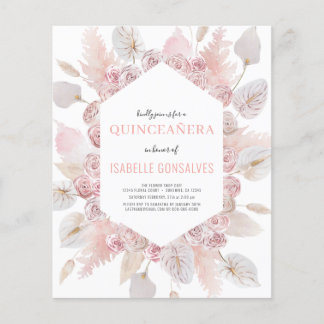 Budget Watercolor Boho QUINCEAÑERA Einladung Flyer