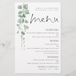 Budget Watercolor Eukalyptus Wedding Menu