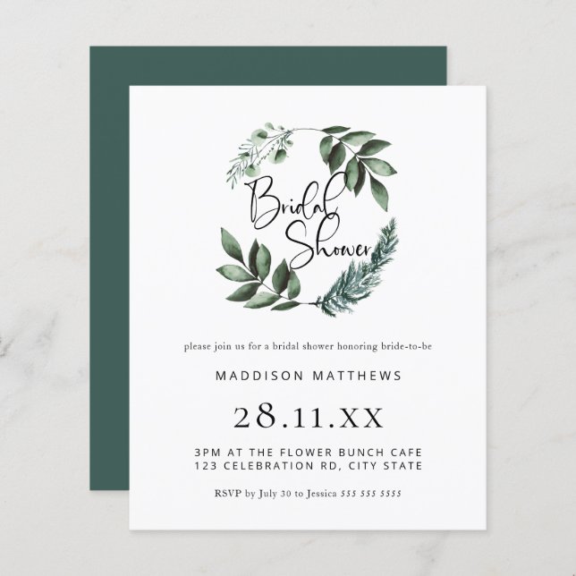 Budget Watercolor Greenerity Wreath Brautparty (Vorne/Hinten)