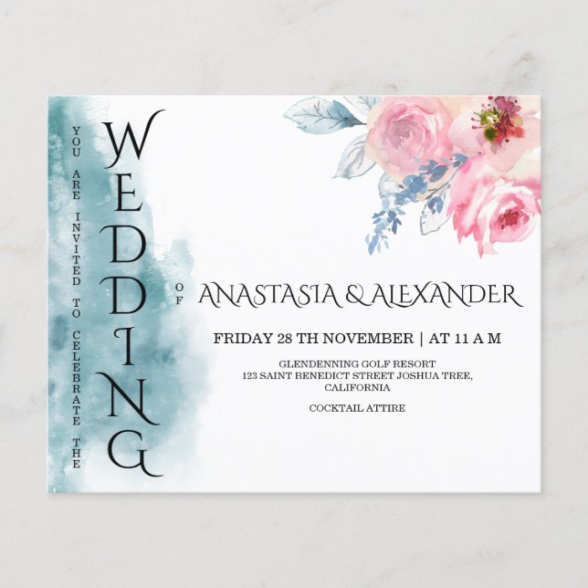 Budget Watercolor Hochzeit Einladung. Flyer (Vorne)