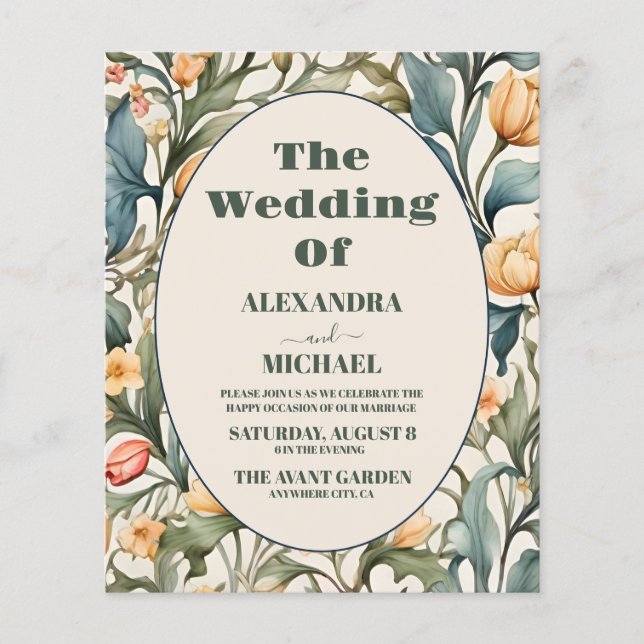 Budget Watercolor Tulips William Morris Wedding (Vorderseite)