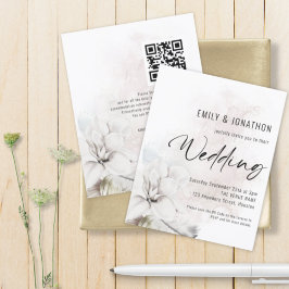 Budget Watercolor White Florals QR Hochzeit Einlad