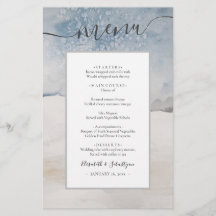 Budget Watercolor Winter Blue Silver Wedding Menü