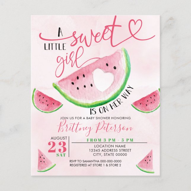 Budget Watermelon Pink Baby Dusche Einladung (Vorderseite)