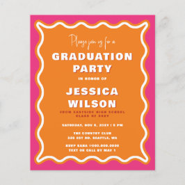 Budget Wavy Pink Orange Foto Abschluss Einladung